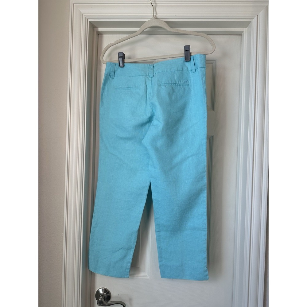 Vineyard Vines Women's Size 4 Aqua Linen Blend Cropped Pants Casual Resortwear - Picture 2 of 8
